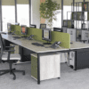 ibench bench desk from imperial office furniture in alpoine with oak and green accents 6 seater bench desk