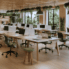 office bench desks, Verco , white desk with oak legs