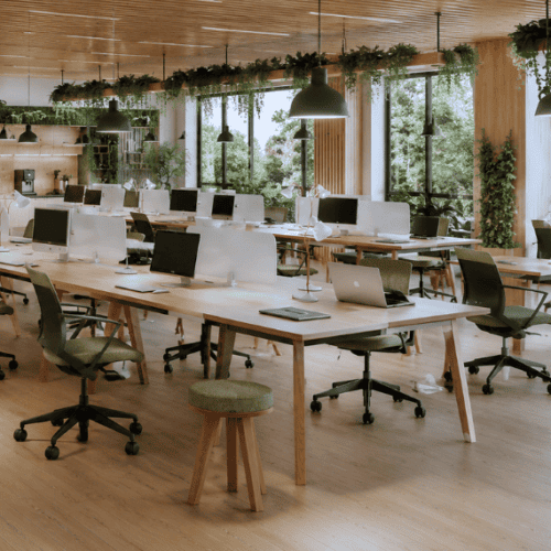 office bench desks, Verco , white desk with oak legs