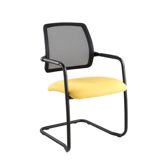 air seating breeze mesh cantilver chair isometric view with yellow fabric and black mesh and cantilever frame