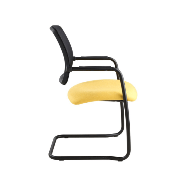 air seating breeze mesh cantilver chair side view with yellow fabric and black mesh and cantilever frame