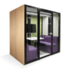 side view of 4 person hoozone office pod with wooded cladded exterior