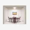 connection meeting rooms office pod, rooms range, with meeting chairs on castors, and meeting table. glazed front