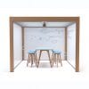 Rooms office pods with three white walls, meeting space connection
