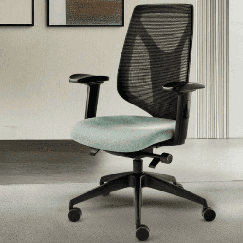 duce mesh chair with turquoise seat and black back from air seating