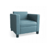 Blue fabric armchair with black legs . manufactured by Air seating