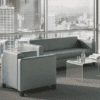Tornado 2 or 3 seater sofa with grey fabric, office sofa with black metal legs, Office armchair in grey fabric