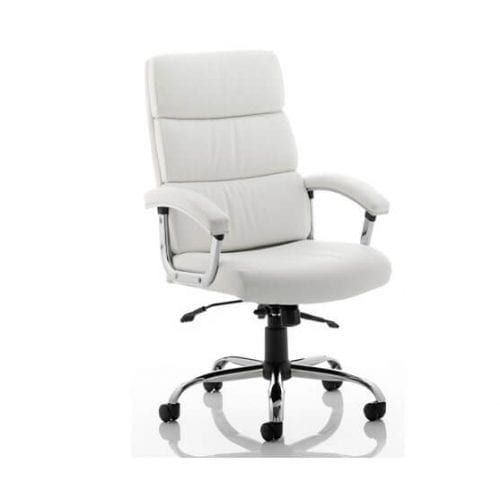 Desire leather Executive Chair in White with silver 5 star base on castors
