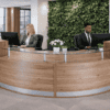 Budget reception desk, office interiors desk, sleek style desk, budget friendly desk , oak desk