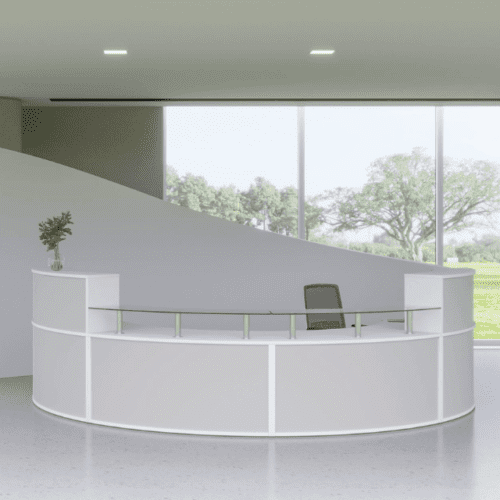 white partnered with grey for a modern reception desk uk manufactured