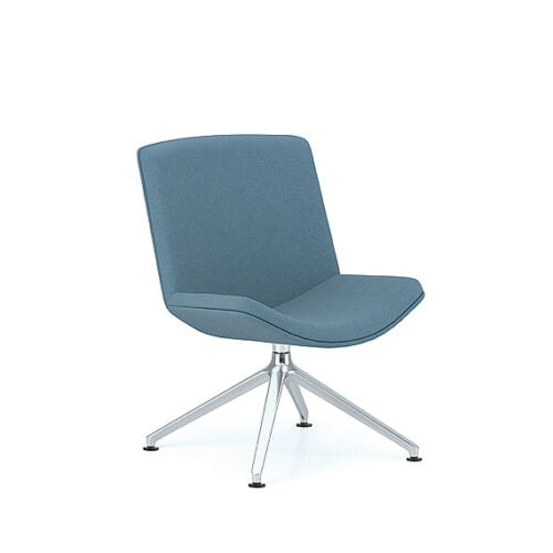blue upholstered Spirit Mid Back Lounge Chair with 4 star silver base