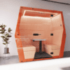 orange bill office pod with feature led lighting enclosed 4 person office pod perfect addition for acoustic quiet spaces in open plan offices
