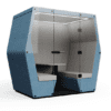 bill office pod 4 person with glass door with led lighting uk manufacturer in blue and cream fabric