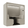 jdd bob office pod with end wall in beige fabric with led lighting on white background