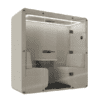 jdd bob office pod closed in beige fabric with led lighting on white background