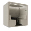 jdd bob office pod with end wall in beige fabric with led lighting on white background four person pod