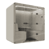 jdd bob office pod closed in beige fabric with led lighting on white background four person pod