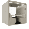 jdd bob office pod open in beige fabric with led lighting on white background 4 person pod