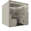 jdd bob office pod closed in beige fabric with led lighting on white background siz person pod