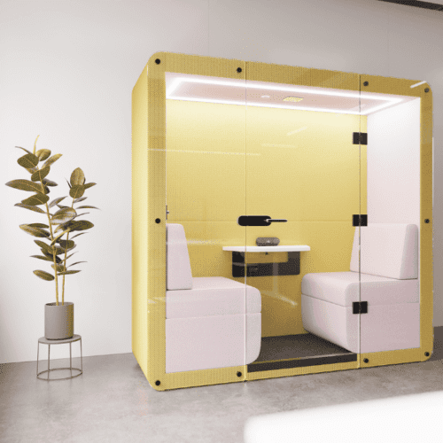 yellow and beige interior bob booth from JDD Furniture, two person meeting area