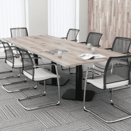 sirius meeting table with natural top and black square base