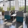 Alban high back booth grey and blue with white table