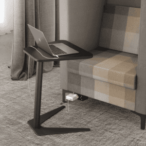 black luna laptop table with soft seating in beige