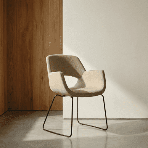 beige fielder lounge chair from identity furniture with sled black base