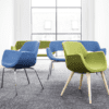 fielder lounge chair in blue with green with wooden legs identity furniture collaborative meeting chair