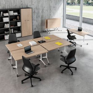 Pop Up Tables In Oak with White Legs