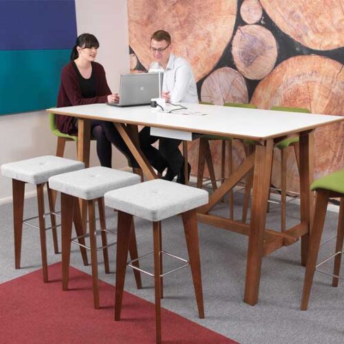 8 person Crew breakout table walnut frame white top