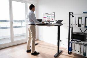 modular home office furniture setup in small remote workspace