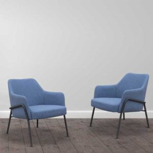 Pair of Corby lounge chairs in a vibrant blue fabric