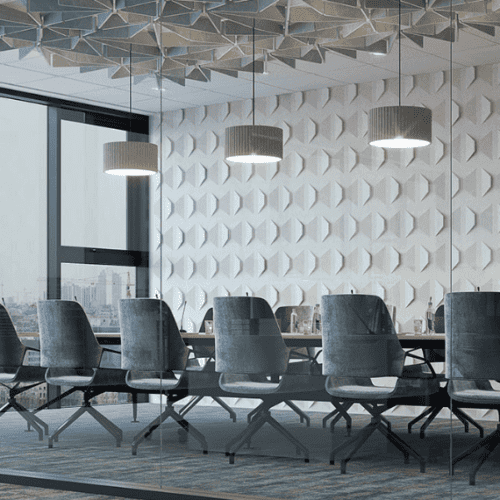 ora 3D acoustic wall light grey pet felt in meeting room