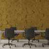 mustard yellow allsfar 3d acoustic wall panel in meeting room with grey table and black executive chairs