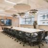allsfar aurora acoustic ceiling rafts circles in meeting room in light grey