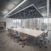 meeting room with flott acoustic ceiling tiles in grey from allsfar uk manufacturer, acoustic solutions