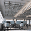 allsfar flott acoustic ceiling tiles above a bank of 4 desk