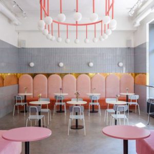 Forza round dining tables show in a breakout area