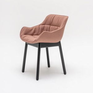 pink upholstered Baltic soft duo chair with black 4 legged wooden base
