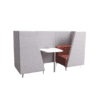 Air seating simoom sofa booth two person high back angled front soft seating on white background with silver metal legs, pink and grey fabric colour scheme