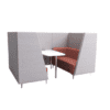 Air seating simoom sofa booth four person high back angled front soft seating on white background with silver metal legs, pink and grey fabric colour scheme