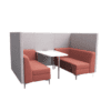 Air seating simoom sofa booth four person high back open front soft seating on white background with silver metal legs, pink and grey fabric colour scheme