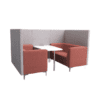 Air seating simoom sofa booth four person high back open front soft seating on white background with silver metal legs, pink and grey fabric colour scheme