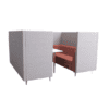 Air seating simoom sofa booth six person high back closed front soft seating on white background with silver metal legs, pink and grey fabric colour scheme