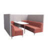 Air seating simoom sofa booth six person high back open front soft seating on white background with silver metal legs, pink and grey fabric colour scheme