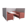Air seating simoom sofa booth six person high back open front soft seating on white background with silver metal legs, pink and grey fabric colour scheme