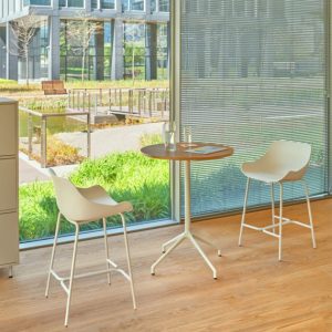 Gobo high table with white breakout chairs