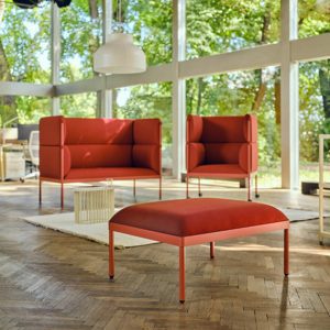 Red double and single high back sofa and stool
