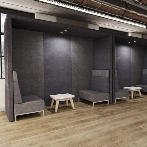 Multi configuration booth in grey and blue